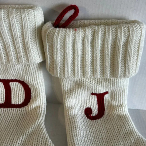 Christmas Holiday Winter Thick Monogram Letter Stocking Off White Sz 16"x10" - Picture 8 of 8